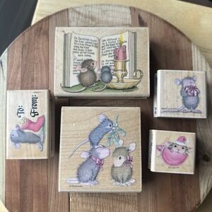 VTG Christmas Rubber Stamps Stampabilitie House Mouse Tale Mistletoe Lot Of 5
